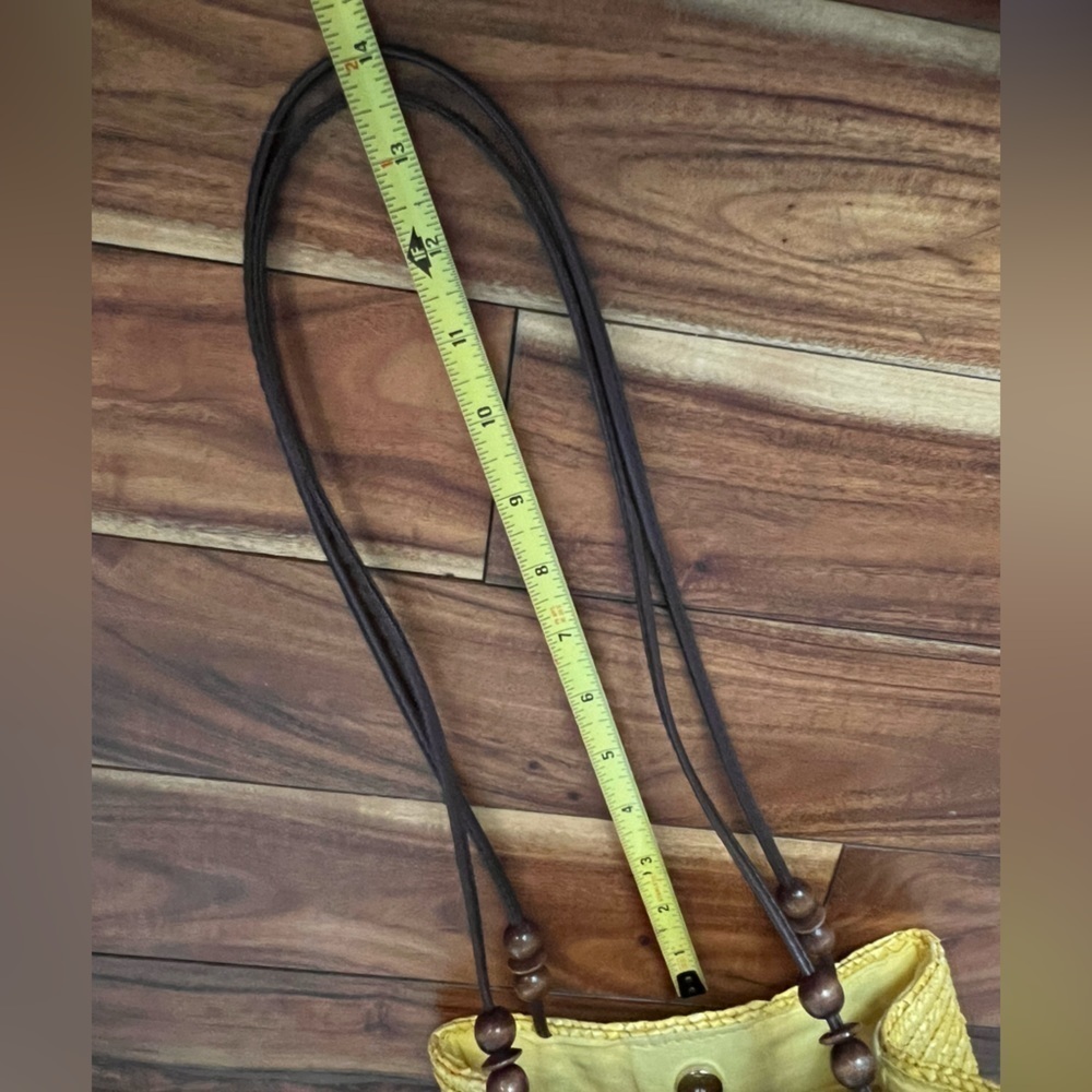 Vintage Yellow Wheat Straw Woven Purse Boho Beaded Resortwear - Picture 10 of 11